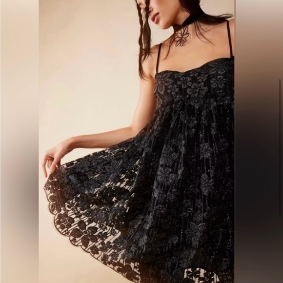 Free People All that Glitters Black Babydoll Cocktail Dress S - Picture 1 of 3